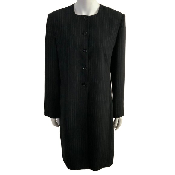 Larry Levine Jacket Women Size 14 Black Pinstripe Long Sleeve - Picture 1 of 11